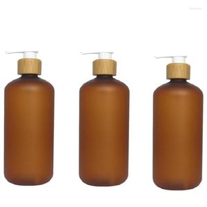 Storage Bottles 20PCS 250ml PET Plastic Frosting Brown Empty Bamboo Lotion Pump Bottle Refillable Emulsion Shower Gel Shampoo Container