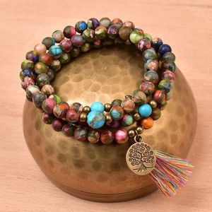 Charm Armband Retro Ancient Bronze Tree of Life Tassel Woman Armband Handgjorda smycken gåvor Mama Meditation Mala Yoga