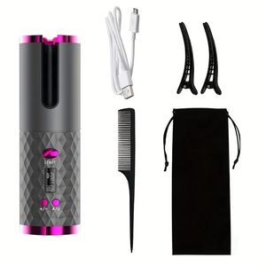 Portable USB Rechargeable Cordless Automatic Hair Curler - Ceramic Cylinder Spinner for Long Hair, Fast Heating & Anti-Tangle Styling on the Go!