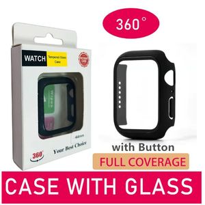 with box 360 Full Screen Protector case With Button iWatch 38mm 42 mm 40mm 44mm 41mm 45mm 49mm Bumper Frame PC Hard Cases With Tempered Glass Film For Watch 5/4/3/2/1 Cover