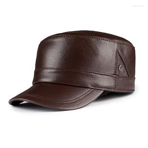 Ball Caps 2023 Genuine Leather Cap Men's Flat Army Military Hat Elegant Man Baseball British Vintage Cowhide Hats