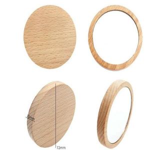 Wood Small Round Mirror Portable Pocket Mirror Wooden Mini Makeup Mirror Wedding Party Favor Gift