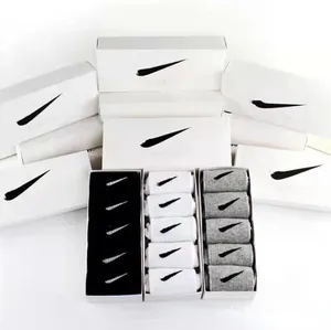 Socks Black and White Knee-High Boxed Four Seasons Solid Color Sports Sock Running Basketball Training Socks