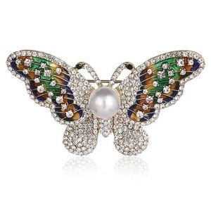 Pins Brooches Elegant Charm Butterfly Animal Pearl Brooch Women Rhinestone Jewelry Colorf Insect Pins Vintage Fashion Gifts Drop Deli Dhzjo