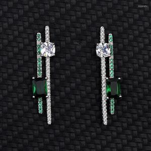 Kolczyki stadialne 925 Srebrny Diamond Bambus Emerald Green Square Cubic Zirconia K inkuria Kobiety Bridal Fine Jewelry