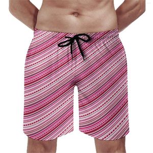 Shorts masculinos Pontos rosa e listras Plactos funky Print Fashion Beach Prants curtos Custom Sportswear Feel de troncos confortáveis