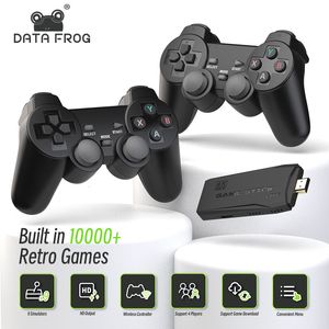 Controladores de jogo Joysticks Data Frog TV Video Console Controlador sem fio construído em 10000 jogos 4K Compatível Retro Suporte para PS1 GBA FC 230816