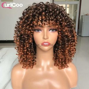 Synthetic Wigs Short Curly Blonde Wig With Bangs Afro Kinky Curly Wigs For Black Women Synthetic Natural Glueless Ombre Red Wigs Cosplay Wig HKD230818