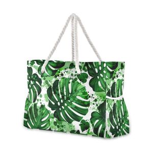 TOTES YENİ PLAJ TOTE ÇANTI Moda Kadınlar Yaz Büyük Kapasite Tropikal Palm Monstera Off Omuz Çantası Top Handbag Alışveriş Çantaları HKD230818