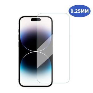 Premiumkvalitet 0,25 mm skärmskydd för iPhone 14 Pro Max 13 Plus 12 Mini HD 9H 2.5D Tempered Glass Film med detaljhandelspaket gratis frakt