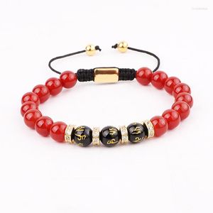 Strand Design Natural Stone Red Agate Tibetan Beads CZ Charm Macrame Adjustable Bracelet Feng Shui Women Men