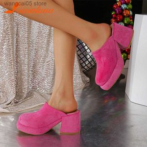 Vestido sapatos de moda nova marca feminina chinelos 2023 saltos altos saltos de camurça sandálias de estilo europeu Escritório diário sandálias de sandálias Summer T230818