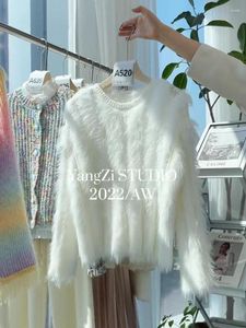 Swetery dla kobiet Wysokiej jakości Sweter Mohair Łagodne wygodne, ciepłe pluszowe białe frędzle dzianinowy top dla kobiet jesień i zima