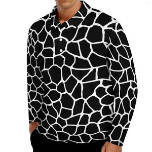 Herren Polos Giraffe Druck lässig Polo-Hemden Schwarz-weiße Tier T-Shirts Langarm Shirt Frühling Stylish Oversie Clothes Geburtstag Geschenk