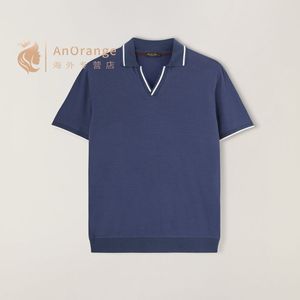 Mens Polos Summer loro piana Round Neck Blue Lapel Short Sleeve T Shirt