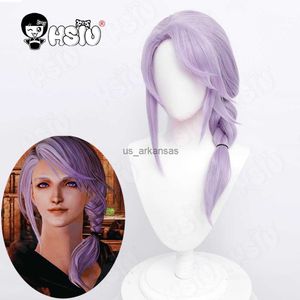 Wigs sintéticos Hythlodaeus Cosplay Wig Game Final Fantasy XIV FF14 Cosplay Fibra Synthetic Wighsiu Light roxo trançado cabelos longos HKD230818