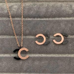 Rose Gold Color Women Luxury Designer Necklace Earrings Classic Frosting Love Pendant Titanium Steel Brand Sets Wholesale