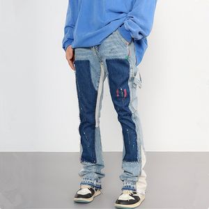 Herrbyxor y2k streetwear flare baggy jeans last byxor män kläder tvättade blå rak kpop denim byxor veteration homme 230817
