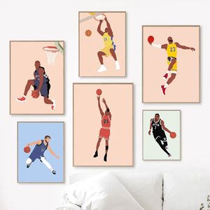 ミニマリストの有名なバスケットボール選手キャンバス絵画スーパースターポートレートポスタープリント抽象スポーツウォールアートボーイズルームスポーツマンルーム家の装飾フレームなしW6