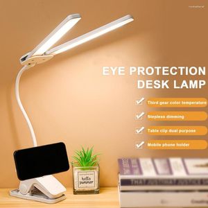 Table Lamps LED Reading Light Eye Protection Stepless Dimming Color Temperature Adjustable Touch Control Double Head USB Charging Desk L