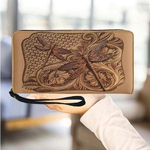 Wallets Personalized Vintage Dragonfly Design Ladies Clutch Fashion Portable Long Wrist Zipper Wallet Travel Party Commuter Card Holder