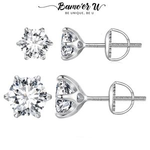 Charme U 2ct Ear Stud Heart Brincos ocos de seis garras da coroa Round Cut Lab Labor