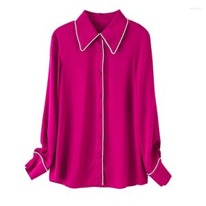 Women's Blouses 2023 Design High Quality Women Long Sleeved Real Silk Shirts Office Lady Tops And