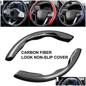 Steering Wheel Covers 1Pair Car Booster Er Carbon Fiber Look Non-Slip Interior Decoration Accessories For Deco Drop Delivery Mobiles Dhch9