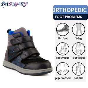 Sneakers Princepard Ankle Boots For Girls Boys Orthopedic Children's Sneakers With Arch Support Insoles Pink Grey Leather Kids Shoes 230818