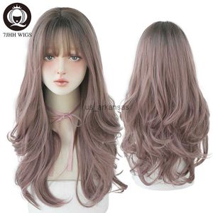 Perucas sintéticas 7JHH Moda Ombre Brown Black Deep Wave Long Hair com franja Synthetic Wigs for Women Christmas Resistente ao calor Gosta de peruca espessa HKD230818