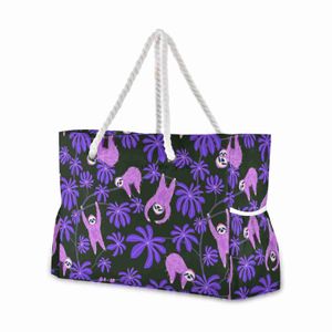 Totes Women Beach Bags Fashion Large Handbags Purple Sloth Leaves Female Shoulder Bag Ladies Shopping Messenger Tote Handbag Bolsa HKD230818