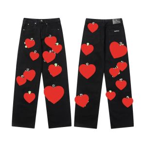 Herrenjeans 2024 Designer Herrenjeans High Street Lila für Männer Frauen Hosen Damen Übergröße Ripped Patch Hole Denim Gerade Mode Streetwear Slim Grau