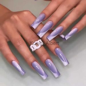 Falsche Nägel 24pcs Gradient Ballet Falsche Y2K Nägel auf langen Sarg -Französischen Nagelspitzen Voller Deckel Acryl gefälschte Nägel Aufkleber kostenlos Versand x0818