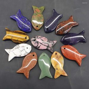 Pendant Necklaces 12pcs/lot The Latest Selling Natural Stone Carved Fish Pendants Crystal Quartz DIY Necklace Jewelry Making For Wholesales