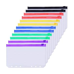 Arquivo Supplies 12pcs Bolsas de fichário A5A6 Pastas de zíper em dinheiro para Binder Sacos de folhas de folhas soltas à prova d'água PVC