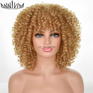 Synthetic Wigs Annivia Hair Afro Curly Wig With Bangs Women's wigs Synthetic Natural Hair Heat Resistant Blonde Blackpink Cosplay lolita Wig HKD230818