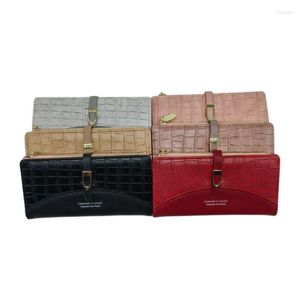 Brieftaschen Frauen Brieftasche Zwei-fache Geldclipseite Reißverschluss Pull-Gurtschnalle PU Lederkarte Bag Spleißen Krokodildruckmünze