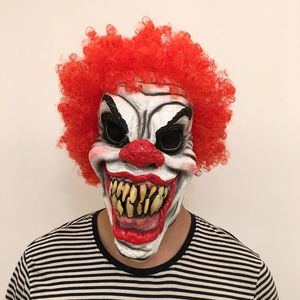 Party Masks Horror Halloween Clown Evil Overhead Latex Costume Mask Scary Red Hair Cosplay Props Funny 230817