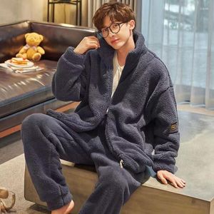 Men's Sleepwear Pajamas Set Thick Warm Winter Home Clothes Zipper Pijamas Long Sleeve Two Pieces Pyjamas Homewear