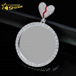 Emalj Broken Heart Bale Hip Hop Moissanite Portrait Pendant 925 Sterling Silver VVS Diamond Picture Pendants