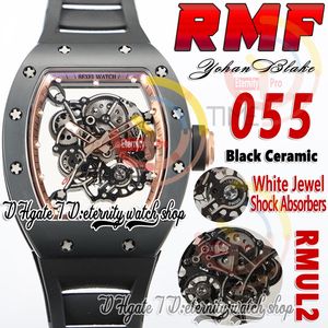 RMF 055 Zegarek męski RMUL2 Mechaniczne ręcznie winne czarne ceramiczne obudowę szare śruby piaskowe szkieletowe złoto wewnętrzny pierścień czarny gumowy pasek Super Edition Watches