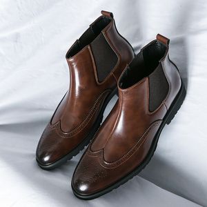 Stövlar retro vintage män chelsea handgjorda pu läder höga skor för stor storlek utomhus casual man ankel svart brun 230818