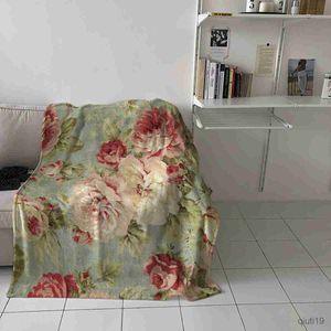 Decken Pfingstrose Blumendecke Bett Flanell Fleece Wirflöte Reisen Wrap Personalisierte haltbare weiche warme Stuhlhalle Home Home Decken R230819