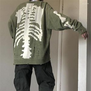 Herrenpullover Kapital KOUNTRY SCHULTER STRITING SWEATER MEN Frauen Ghost Skelett Grafik Vintage zerstört grüne Lochpullover zerstört