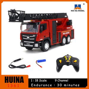 Diecast Model Huina 1361 1 18 Semi Alloy Remote Vontrol Fire Engine 2 4G TRucts Trucks Construction Radio Control RC Toys for Boys Kids 230818