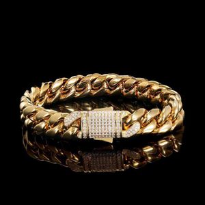 Bangle Topbling Zircon Spring Buckle Hip Hop for Men Stainless Cuban Chain Titanium Steel Men's Bracelet Jewelry Gifts J230819