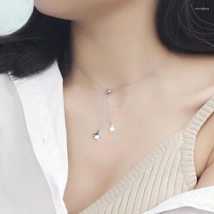 Catene S925 Sterling Silver Pentagram Chain Necklace Small Clavicle Pendant Clavicle Femmina