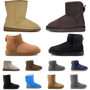 Boots Chestnut Designer Fur Sheepskin Booties för kvinnor Australien Ultra Mini Platform Snow Boot Winter Slippers Disquette Outdoors Shoes Storlek 36-41