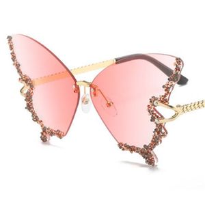 Hip Hop Sunglasses Women Rimless Sun Glasses Diamond Rimmed Adumbral Anti-UV Spectacles Eyeglasses Butterfly Ornamental