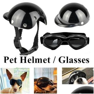 Dog Apparel Pet Motorcycle Helmet Set Pets Black Heart Shape Glasses Fit Small/Medium Dogs Goggles Hat Toy Supplies Cat Accessories Dr Dhopc